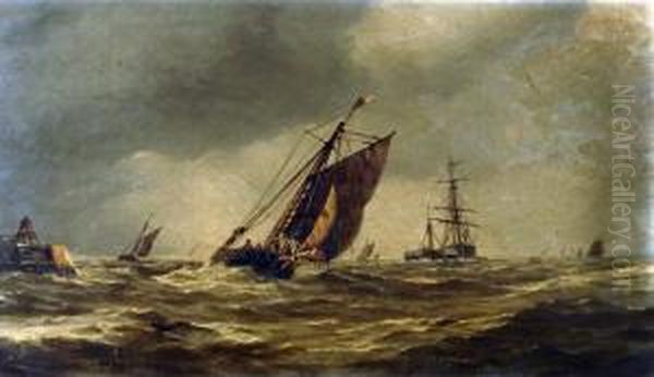 Home Again, With Shipping Off A Jetty Oil Painting by Frederick James Aldridge