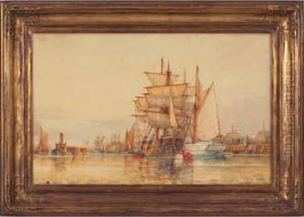 Shipping On The Thames, Drying Sails Oil Painting by Frederick James Aldridge