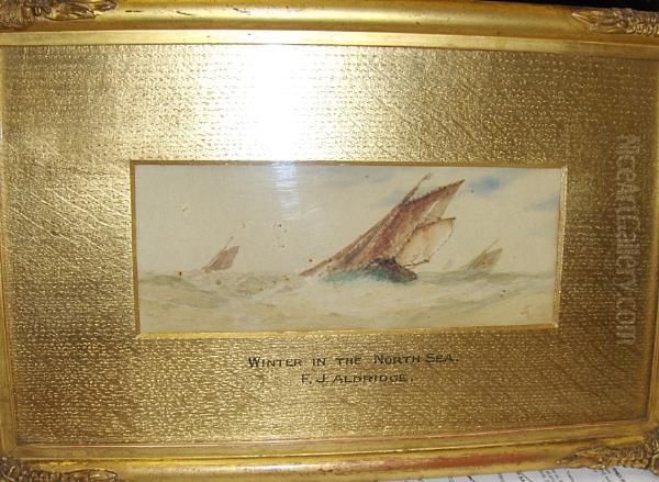 Winter In The North Sea, Signed With A Monogram, Watercolour Oil Painting by Frederick James Aldridge