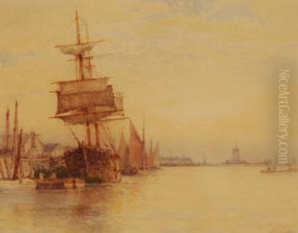 Tall Ships Moored At Littlehampton Oil Painting by Frederick James Aldridge