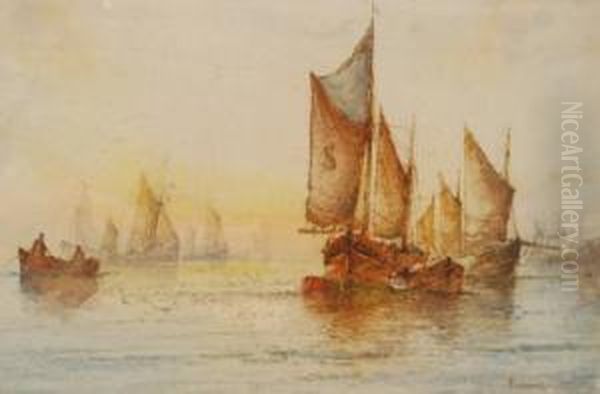 Fishing Fleet On Calm Waters Oil Painting by Frederick James Aldridge