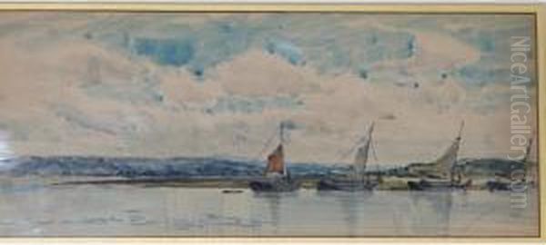 Sailboats Off An English Coastline Oil Painting by Frederick James Aldridge