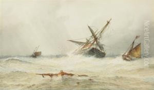 Caught In A Squall Off Shore Oil Painting by Frederick James Aldridge