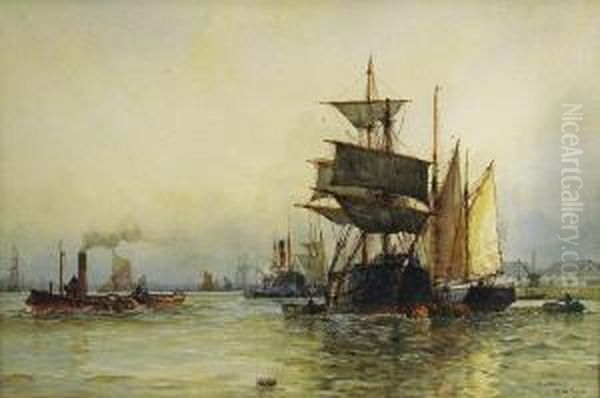 On The Thames Oil Painting by Frederick James Aldridge