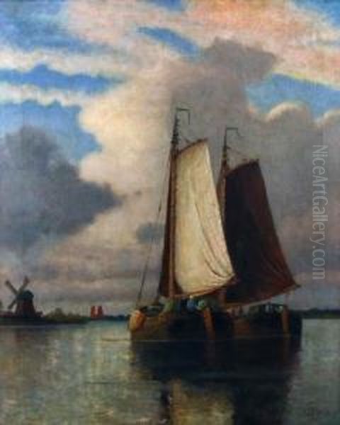 View On The Maas Near Dortrecht Oil Painting by Frederick James Aldridge