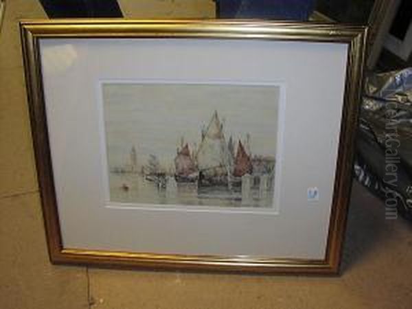 Boats In The Venetian Lagoon With Doges Palace And Campanile San Marco In The Background Oil Painting by Frederick James Aldridge