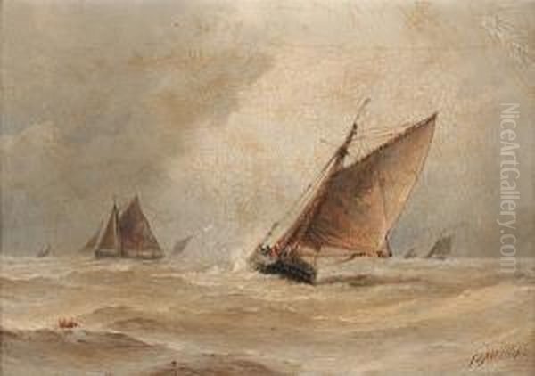 Fishing Boats In A Heavy Swell by Frederick James Aldridge