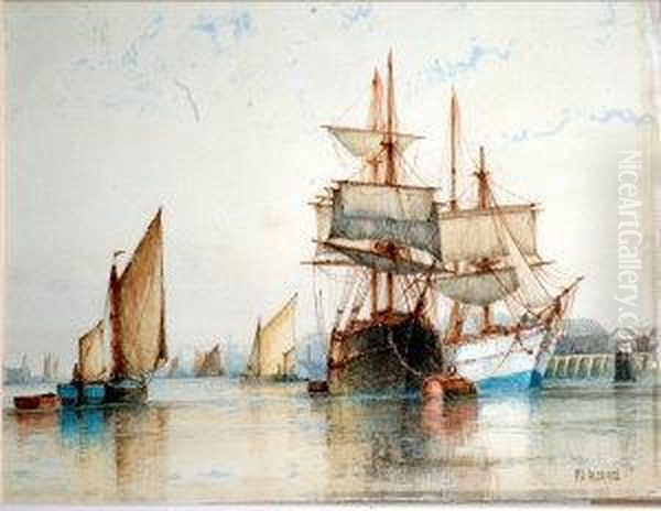 Shipping Moored In A Harbour Oil Painting by Frederick James Aldridge