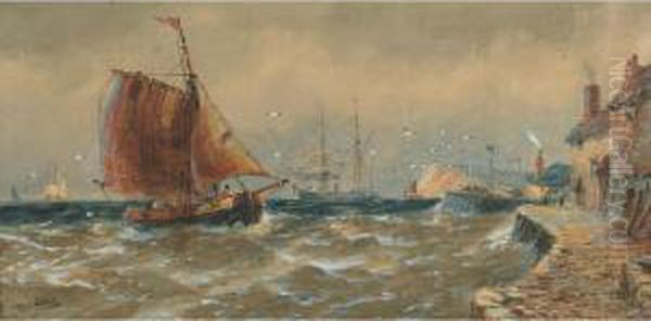 Sailing Ships In Becalmed Waters Oil Painting by Frederick James Aldridge