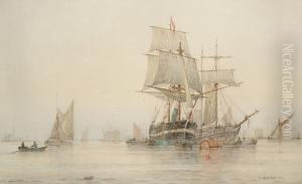 Ships In A Harbour Oil Painting by Frederick James Aldridge