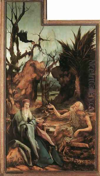 Sts Paul and Antony in the Desert c. 1515 Oil Painting by Matthias Grunewald (Mathis Gothardt)