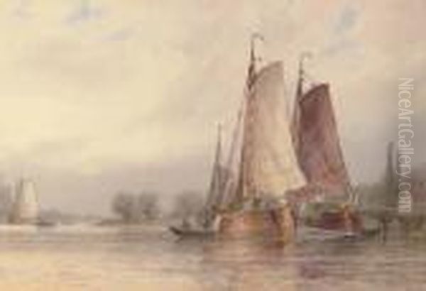 On The Maas Oil Painting by Frederick James Aldridge