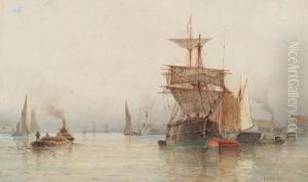 Fishing Boats In A Harbour Oil Painting by Frederick James Aldridge