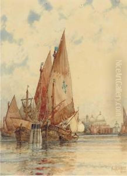 Fishing Craft On The Lagoon, Venice Oil Painting by Frederick James Aldridge