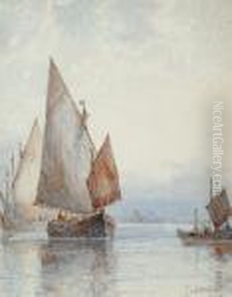 Vessels In An Estuary Oil Painting by Frederick James Aldridge