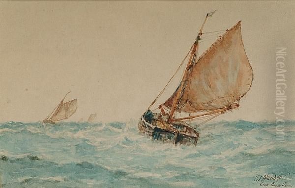 Crab Boats, Selsey; Off Brighton Oil Painting by Frederick James Aldridge