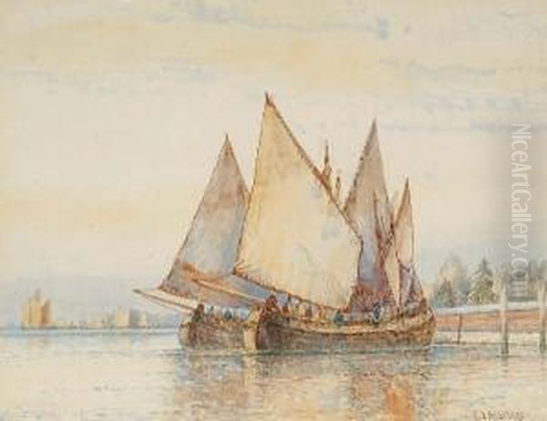 Fishing Boats In The Venetian Lagoon Oil Painting by Frederick James Aldridge