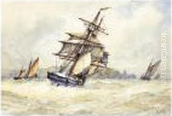 Shipping In Full Sail Oil Painting by Frederick James Aldridge