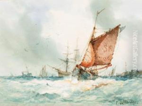 Shipping Off Shoreham Oil Painting by Frederick James Aldridge