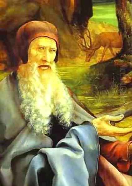 St Anthony Visiting St Paul the Hermit in the Desert detail Oil Painting by Matthias Grunewald (Mathis Gothardt)