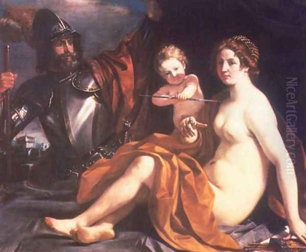 Venus Mars And Cupid 1633 Oil Painting by Giovanni Francesco Barbieri