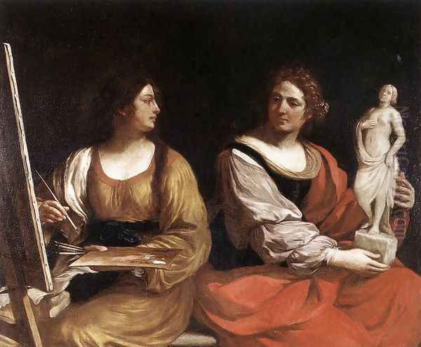 Allegory Of Painting And Sculpture 1637 Oil Painting by Giovanni Francesco Barbieri