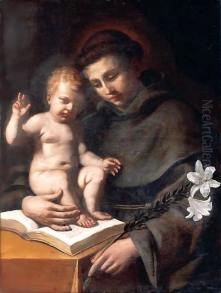 St Anthony of Padua with the Infant Christ 1656 Oil Painting by Giovanni Francesco Barbieri