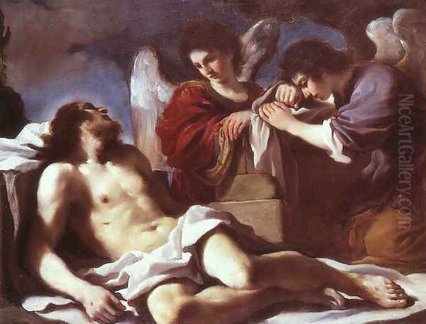 Angels Weeping Over The Dead Christ 1618 Oil Painting by Giovanni Francesco Barbieri