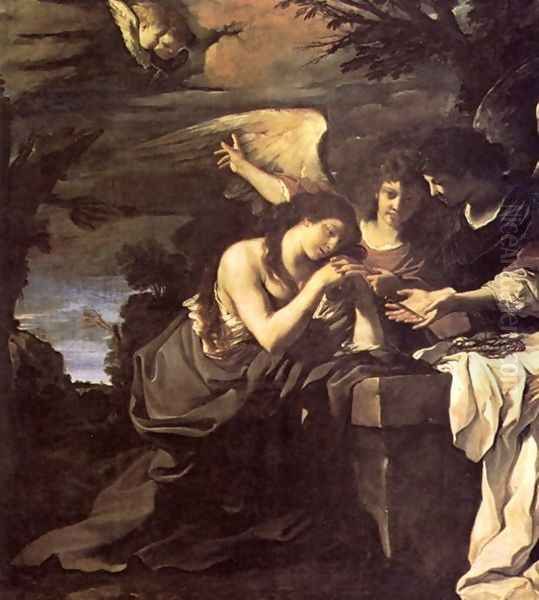 Magdalen And Two Angels 1622 Oil Painting by Giovanni Francesco Barbieri