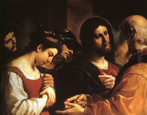 Christ with the Woman Taken in Adultery 1621 Oil Painting by Giovanni Francesco Barbieri