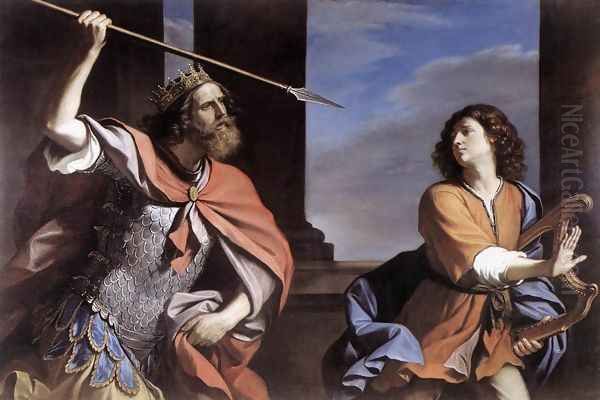 Saul Attacking David 1646 Oil Painting by Giovanni Francesco Barbieri