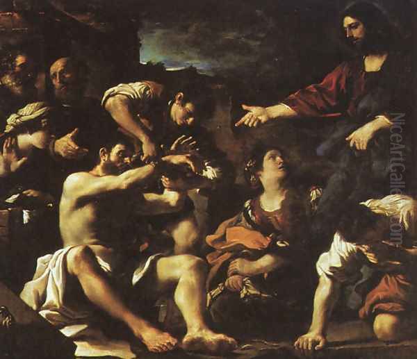 Raising Of Lazarus 1619 Oil Painting by Giovanni Francesco Barbieri