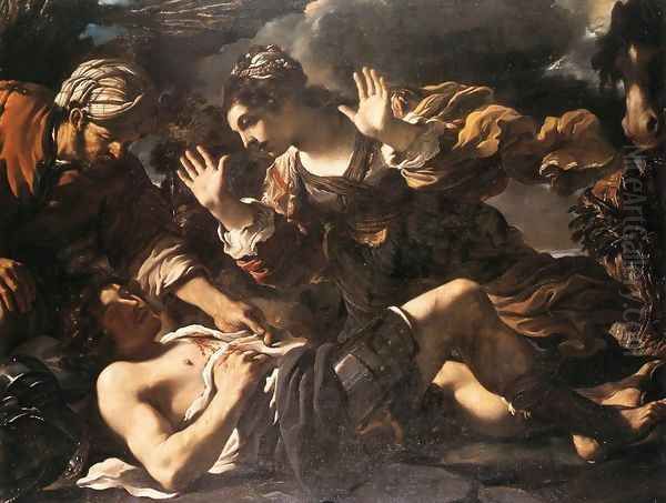 Ermina Finds The Wounded Tancred 1618-19 Oil Painting by Giovanni Francesco Barbieri