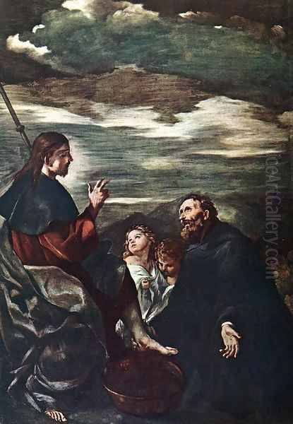 St Augustine Washing the Feet of the Redeemer Oil Painting by Giovanni Francesco Barbieri