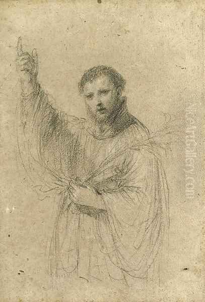 Saint Francis Xavier holding a lily Oil Painting by Giovanni Francesco Barbieri