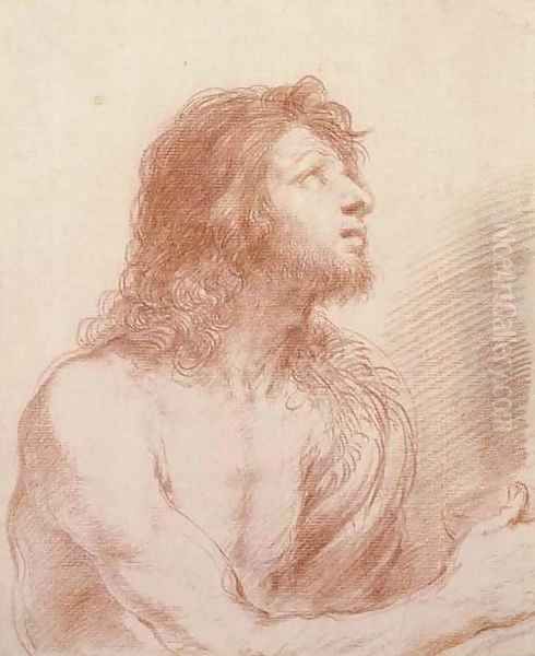 Saint John the Baptist, half-length, looking up to the right, holding a bowl Oil Painting by Giovanni Francesco Barbieri