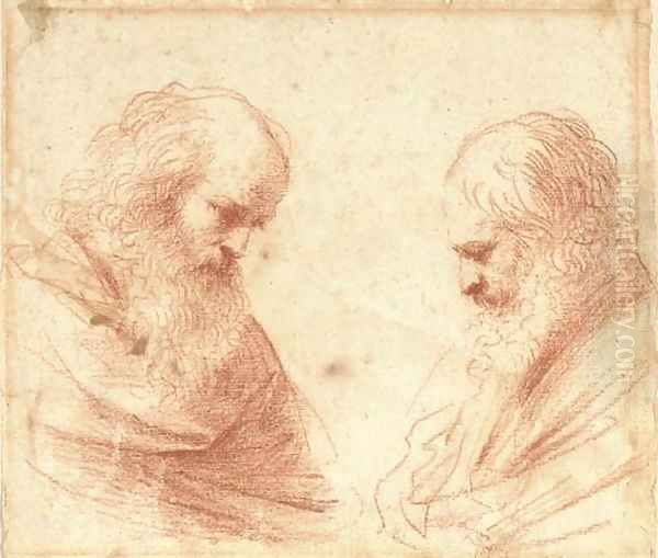 Two bearded men, bust-length, looking down Oil Painting by Giovanni Francesco Barbieri