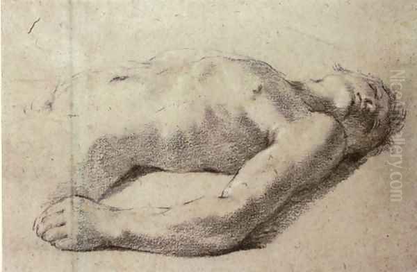 A reclining nude, half-length Oil Painting by Giovanni Francesco Barbieri