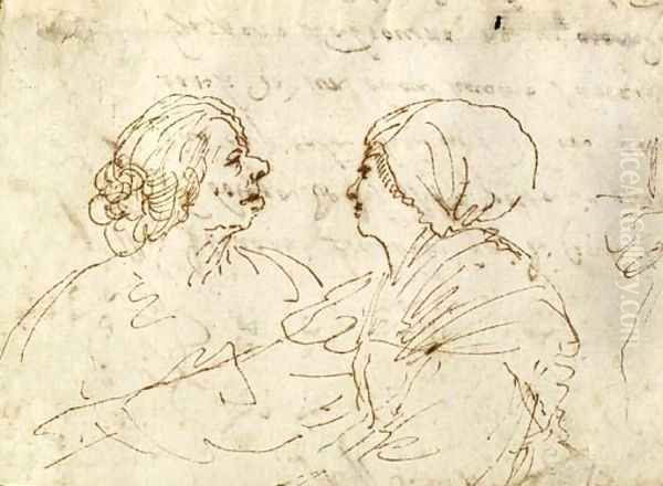 Study Of Two Women Conversing, Half-Length Oil Painting by Giovanni Francesco Barbieri