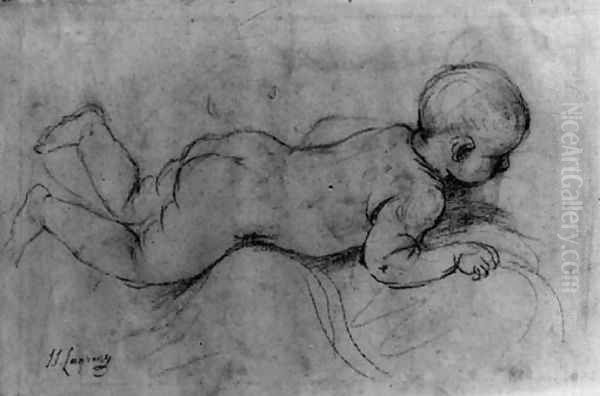 A baby lying on his stomach Oil Painting by Giovanni Francesco Barbieri