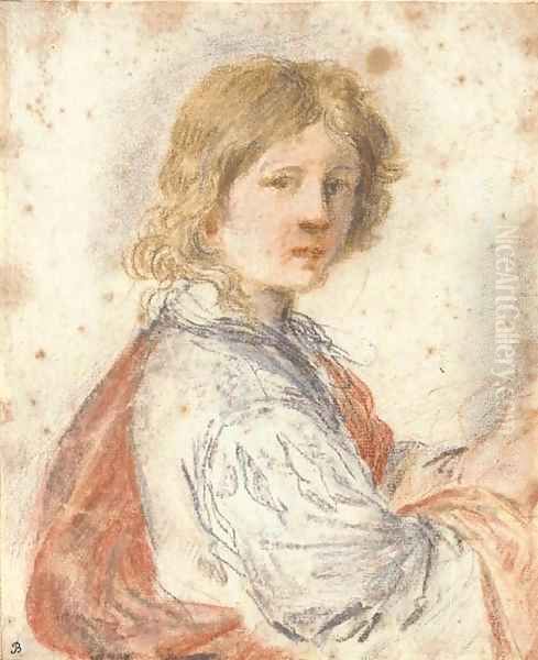 A young man, half-length Oil Painting by Giovanni Francesco Barbieri