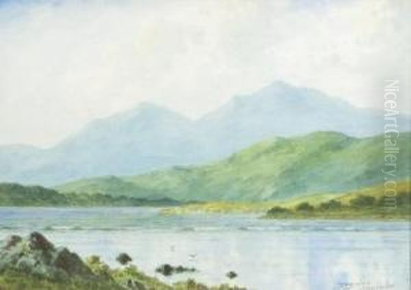 Lake And Mountain Landscape Oil Painting by Douglas Alexander