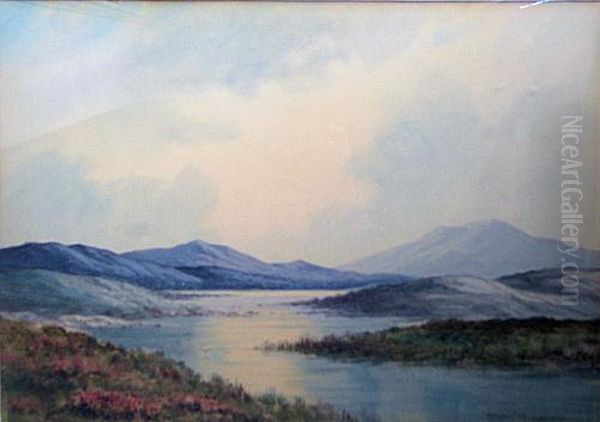 Lake Scene With Hills In Background Oil Painting by Douglas Alexander