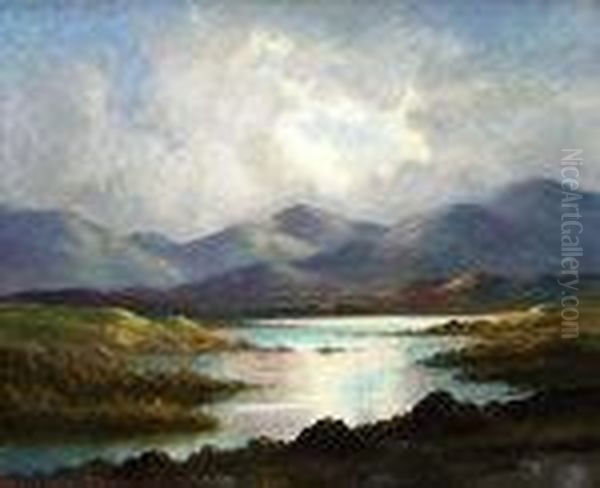 Mountain Lake Scene Oil Painting by Douglas Alexander