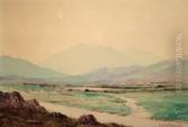 Mountain Landscape; Watercolour, Signed, Bears Inscription Verso, 25x36cm Oil Painting by Douglas Alexander