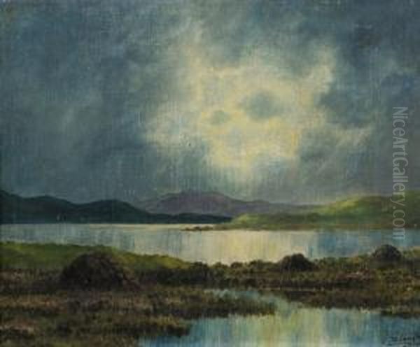 Turf Stacks In A West Of Ireland Landscape Oil Painting by Douglas Alexander