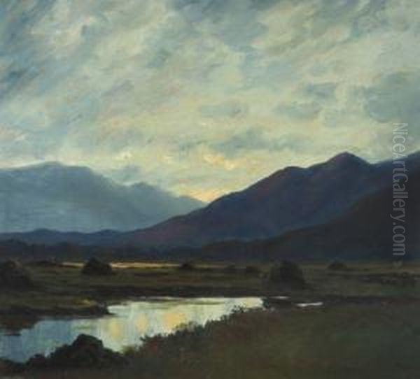 Sunset Nr Leehan Connemara Oil Painting by Douglas Alexander