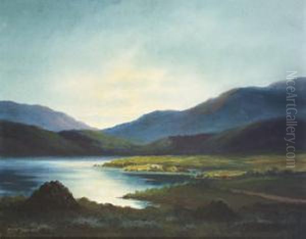 Lake And Mountain Landscape Oil Painting by Douglas Alexander