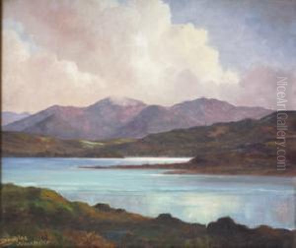 Lake And Mountain Landscape, West Of Ireland Oil Painting by Douglas Alexander