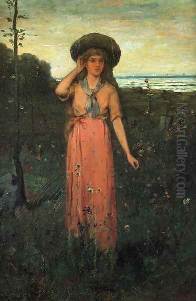 Picking Flowers by the Sea Oil Painting by Abbott Fuller Graves